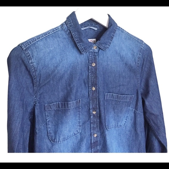 MERONA Jean Button Down Shirt With Front Pocket Detail Denim Blue Size Small - Picture 6 of 10